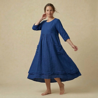 Leichtes Midi Leinenkleid mit Taschen – Luftig & Bequem für Damen
