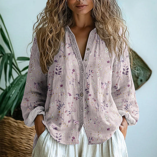 Rosélune - Bohemian Frühlingsweste mit Knöpfen, Vintage Blumenmuster und langen weiten Ärmeln