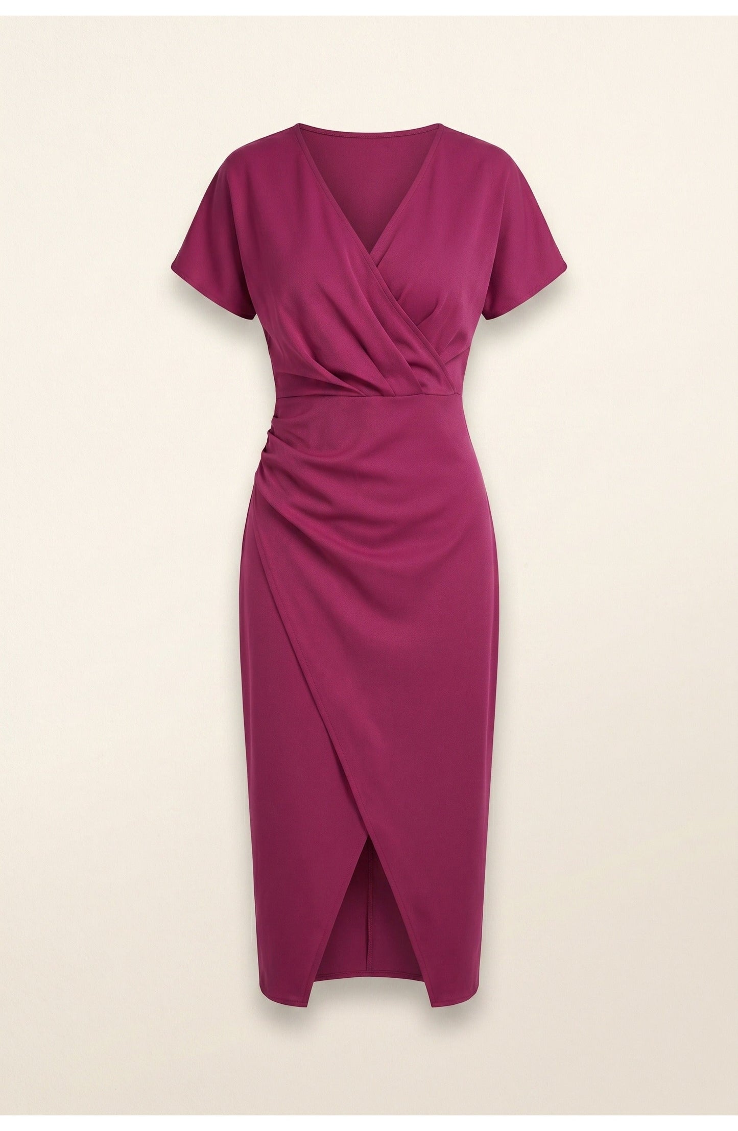 Elegantes Wickelkleid mit V-Ausschnitt für Damen – Figurbetontes Midikleid mit Taillenraffung & Schlitz