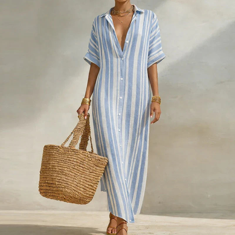 Luftiges Hemdblusenkleid mit Streifenmuster für Damen – Elegantes Maxikleid für Sommer & Urlaub