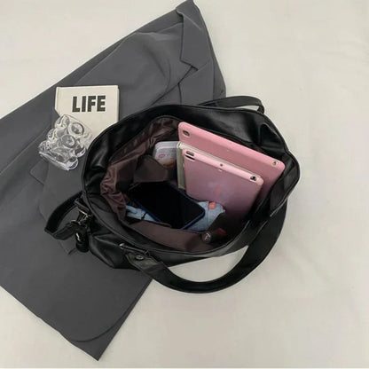 Marine - Große Handtasche aus weichem Leder