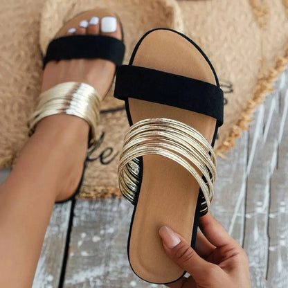 Elegante Slip-On Sandalen mit Metallic-Detail – bequem & stylisch für Damen