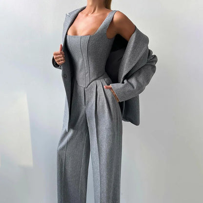 Maëlyse - Dreiteiliges Ensemble Power Elegance Blazer, Corset Top mit Reißverschluss und Hochtaillierte Hose