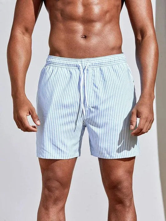 Gestreifte Herren Badeshorts mit Kordelzug – Leichte Sommer Shorts & Schnelltrocknend