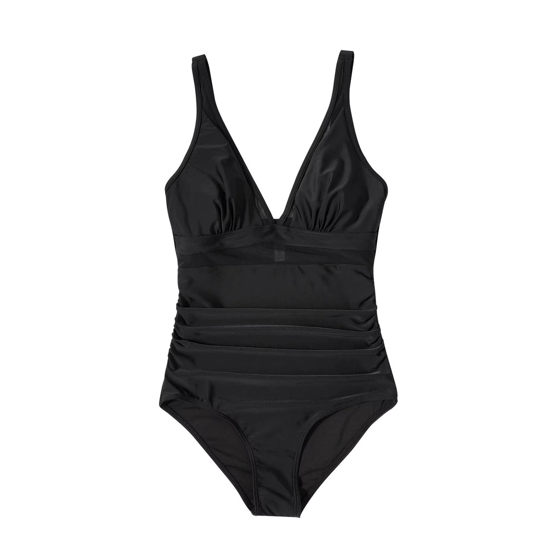 Eleganter Badeanzug für Damen mit Mesh-Details – Tiefem V-Ausschnitt & Figurformend
