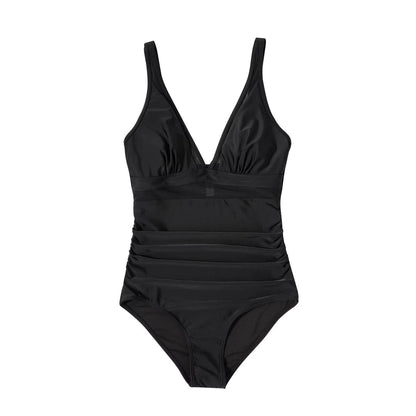 Eleganter Badeanzug für Damen mit Mesh-Details – Tiefem V-Ausschnitt & Figurformend