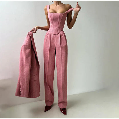 Maëlyse - Dreiteiliges Ensemble Power Elegance Blazer, Corset Top mit Reißverschluss und Hochtaillierte Hose