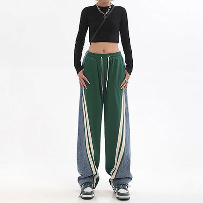 Lässige Colorblock Jogginghose mit Seitenstreifen für Damen – Weite Streetwear Hose
