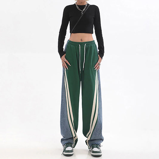 Lässige Colorblock Jogginghose mit Seitenstreifen für Damen – Weite Streetwear Hose