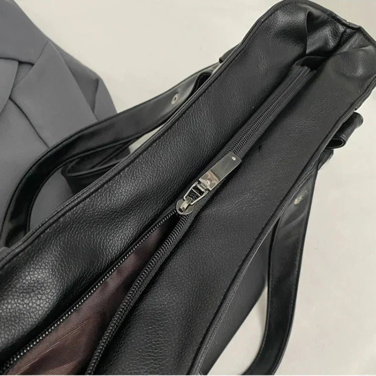 Marine - Große Handtasche aus weichem Leder