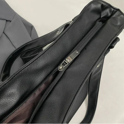Marine - Große Handtasche aus weichem Leder