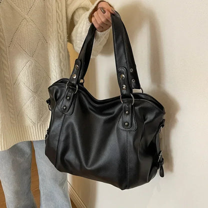 Marine - Große Handtasche aus weichem Leder