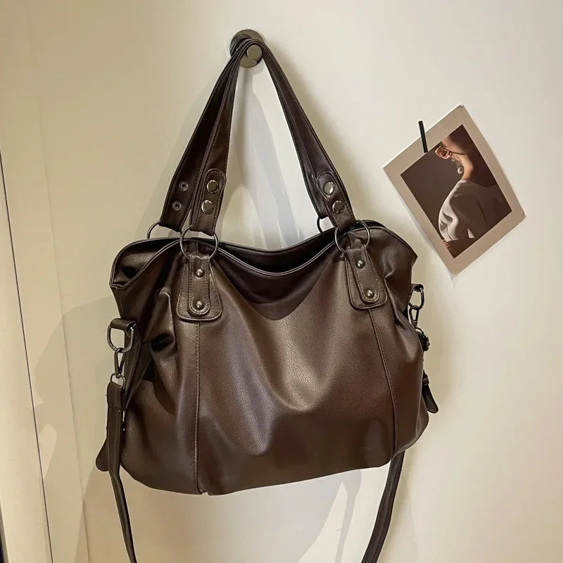 Marine - Große Handtasche aus weichem Leder