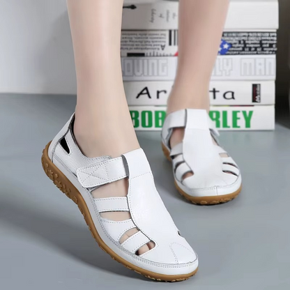 Bequeme Leder-Sandalen mit Klettverschluss – Atmungsaktive Sommer Schuhe für Damen