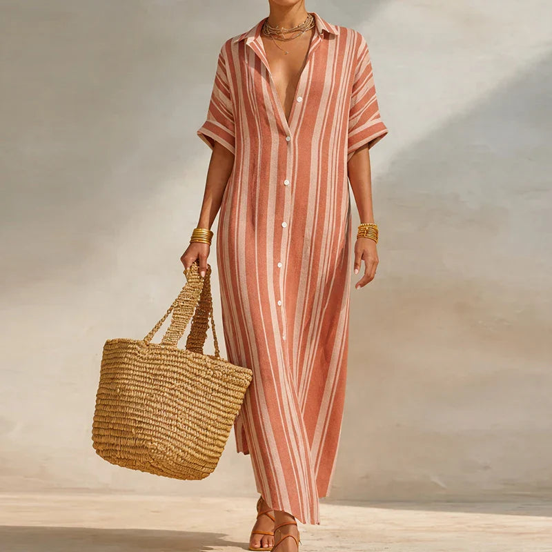 Luftiges Hemdblusenkleid mit Streifenmuster für Damen – Elegantes Maxikleid für Sommer & Urlaub