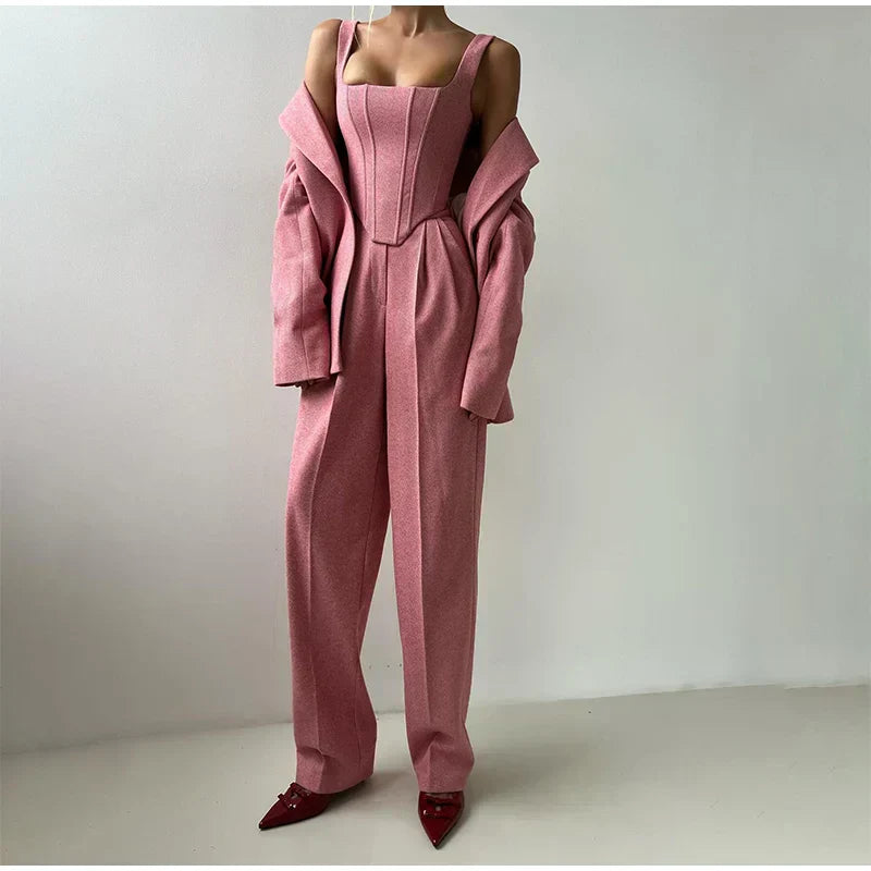 Maëlyse - Dreiteiliges Ensemble Power Elegance Blazer, Corset Top mit Reißverschluss und Hochtaillierte Hose