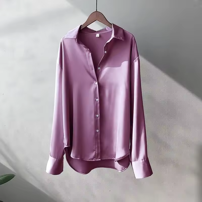 Sophie - Elegante und Luxuriöse Bluse aus Glänzendem Satin mit Knöpfen und Langen Ärmeln für Frauen