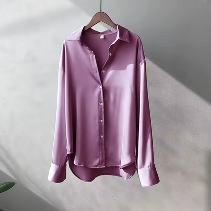 Sophie - Elegante und Luxuriöse Bluse aus Glänzendem Satin mit Knöpfen und Langen Ärmeln für Frauen