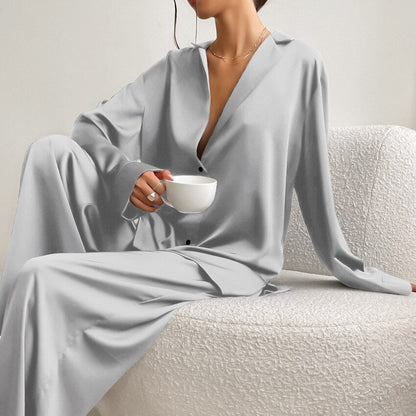 Noélya - Damen Pyjama-Set aus luxuriösem Satin mit Langarmshirt und langer Hose