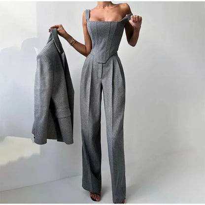 Maëlyse - Dreiteiliges Ensemble Power Elegance Blazer, Corset Top mit Reißverschluss und Hochtaillierte Hose