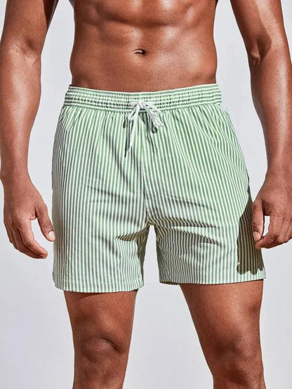 Gestreifte Herren Badeshorts mit Kordelzug – Leichte Sommer Shorts & Schnelltrocknend