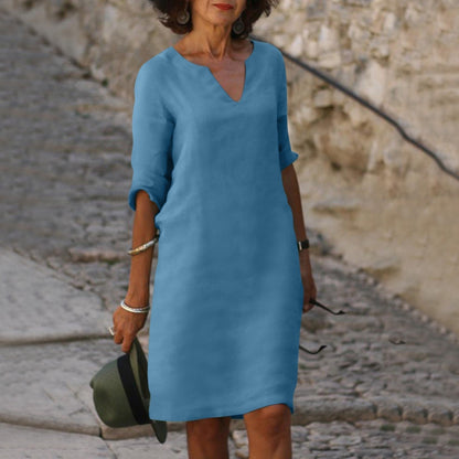 Elegantes V-Ausschnitt Sommerkleid für Frauen mit lockerem Schnitt