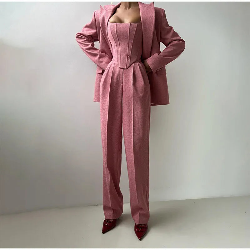 Maëlyse - Dreiteiliges Ensemble Power Elegance Blazer, Corset Top mit Reißverschluss und Hochtaillierte Hose