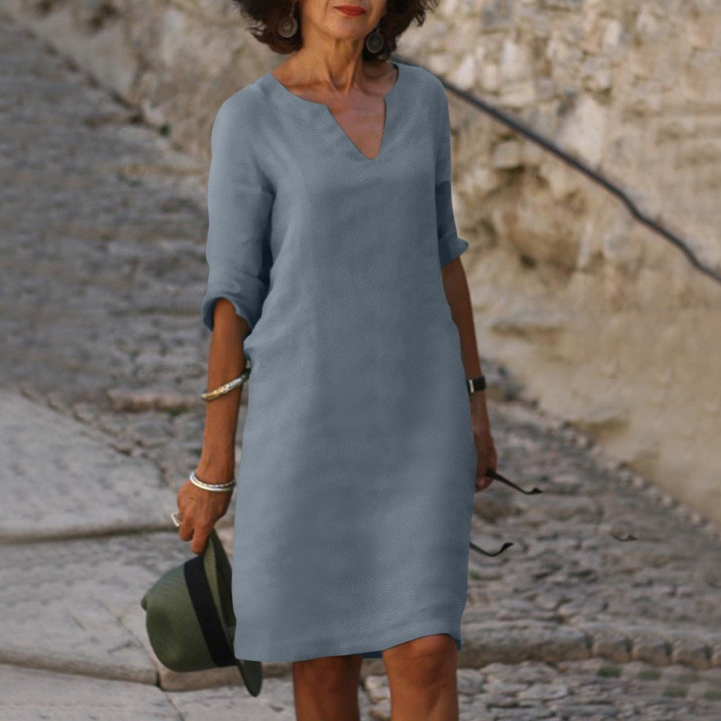 Elegantes V-Ausschnitt Sommerkleid für Frauen mit lockerem Schnitt