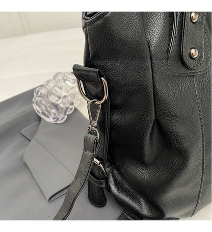 Marine - Große Handtasche aus weichem Leder