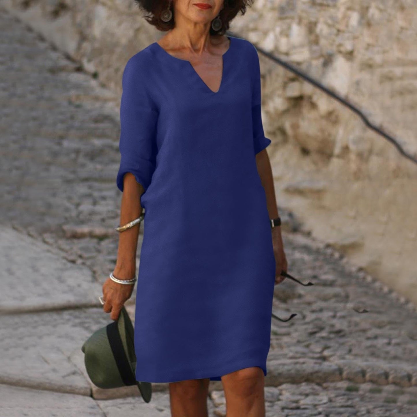 Elegantes V-Ausschnitt Sommerkleid für Frauen mit lockerem Schnitt
