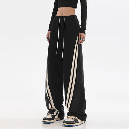 Lässige Colorblock Jogginghose mit Seitenstreifen für Damen – Weite Streetwear Hose