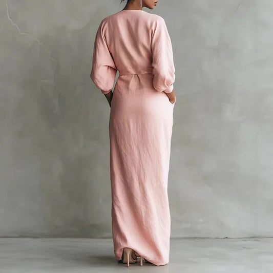 Elegantes Maxikleid mit Drapierung für Damen – Figurbetontes Wickelkleid mit V-Ausschnitt