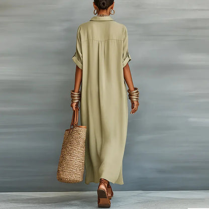 Langes Hemdblusenkleid mit Knopfleiste für Damen – Luftiges Maxikleid in Leinenoptik