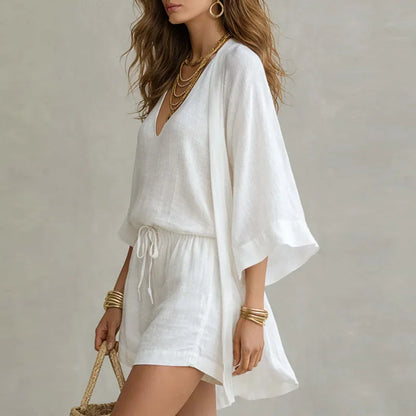 Lässiges Zweiteiler Set für Damen – Luftiges Sommer Outfit mit Kimono & Shorts