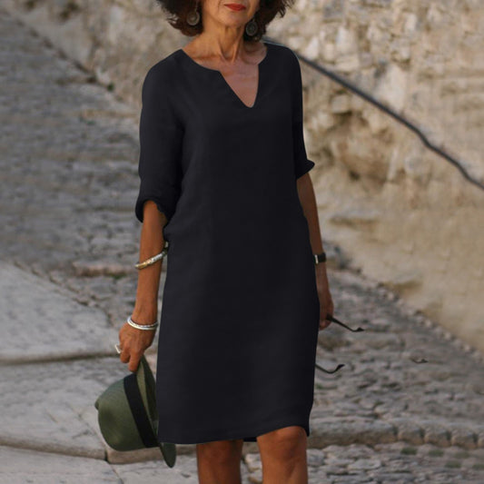 Elegantes V-Ausschnitt Sommerkleid für Frauen mit lockerem Schnitt