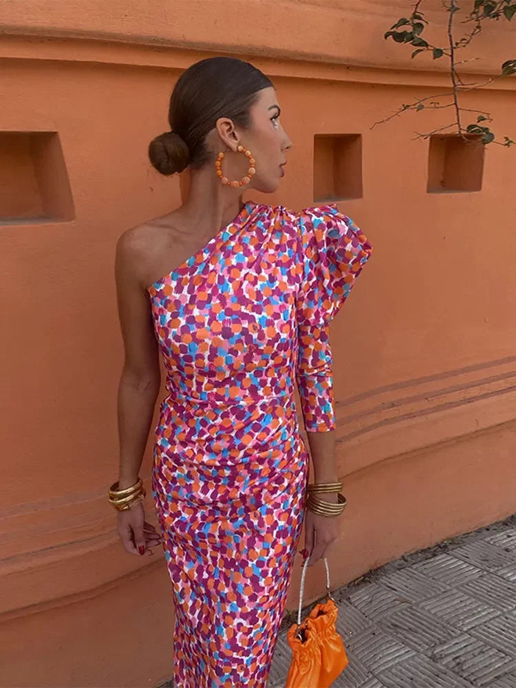 Élinore - Asymmetrisches Festliches Sommerkleid mit Farbigen Punkten
