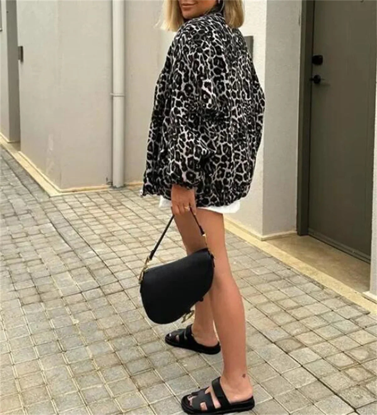 Leopard Print Bomberjacke – Lässige Übergangsjacke mit Reißverschluss für Damen