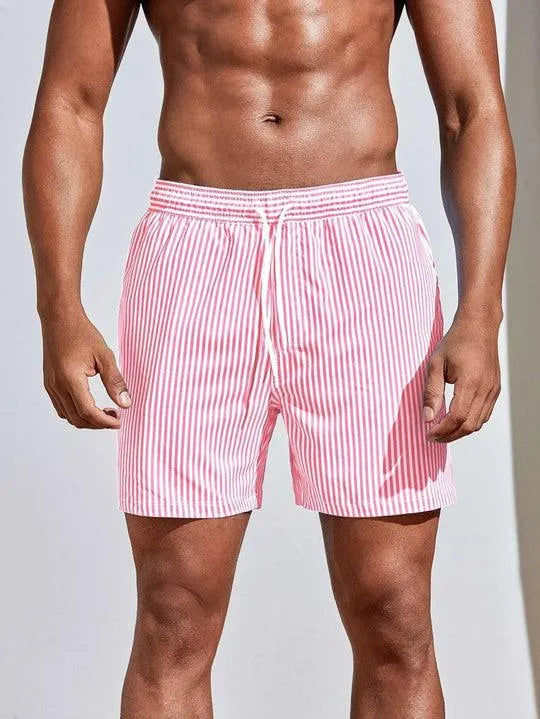 Gestreifte Herren Badeshorts mit Kordelzug – Leichte Sommer Shorts & Schnelltrocknend