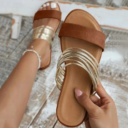 Elegante Slip-On Sandalen mit Metallic-Detail – bequem & stylisch für Damen