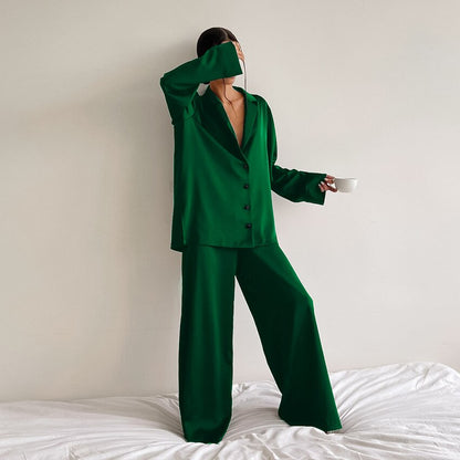 Noélya - Damen Pyjama-Set aus luxuriösem Satin mit Langarmshirt und langer Hose