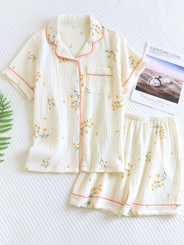Rosélis - Elegantes Baumwoll-Pyjama-Set für Frauen mit Kurzarmbluse und elastischem Shorts