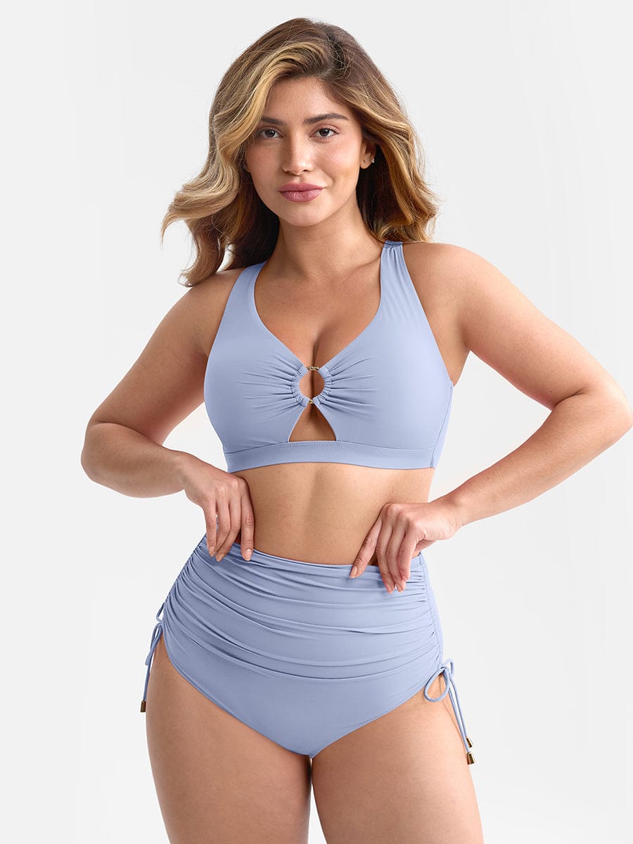 Figurformendes Bikini Set mit High Waist & Raffungen – Elegantes Push-Up Badeanzug Set für Damen