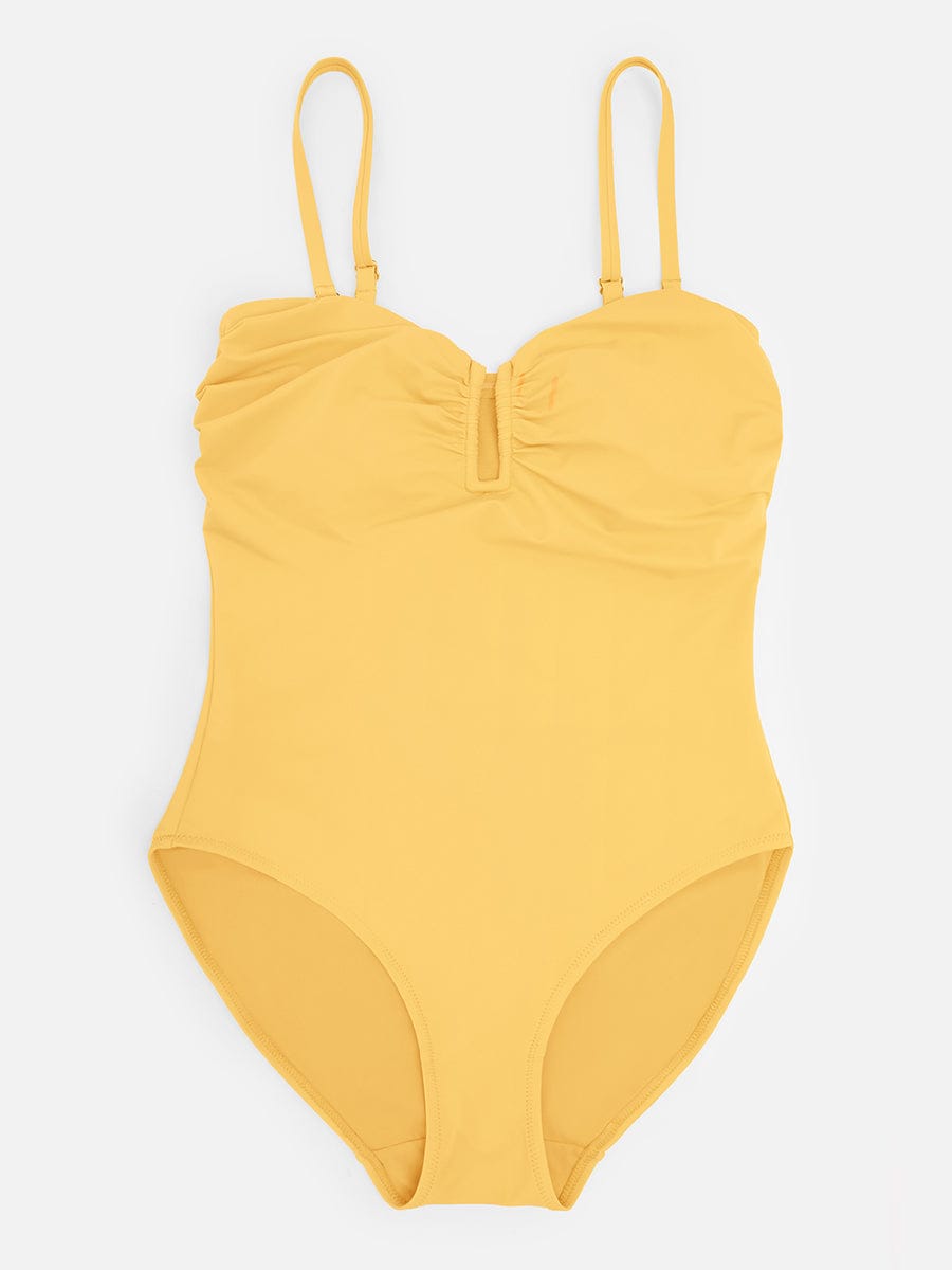 Figurformender Bandeau Badeanzug mit V-Ausschnitt & Trägern – Eleganter Shaping Swimsuit für Damen