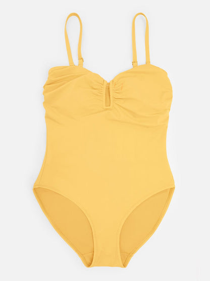 Figurformender Bandeau Badeanzug mit V-Ausschnitt & Trägern – Eleganter Shaping Swimsuit für Damen