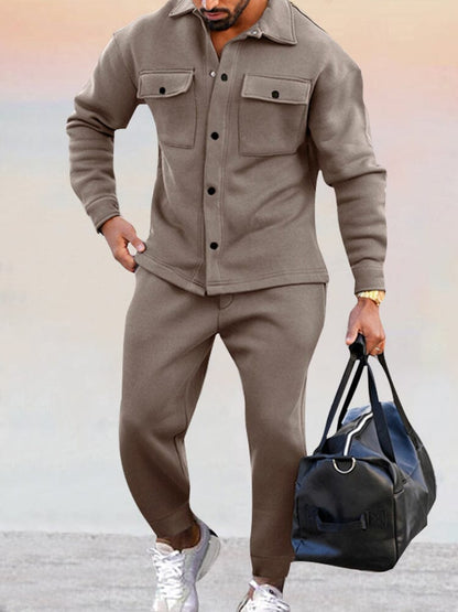 Lioran - Herren Ensemble Zwei Teile Casual Chic: Frühlingsjacke mit langen Ärmeln und Knöpfen sowie lange Hose