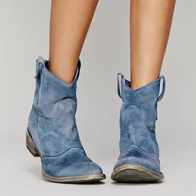 Western Boots Kurzstiefel im Vintage Look für Damen Bequeme Cowboy Stiefeletten