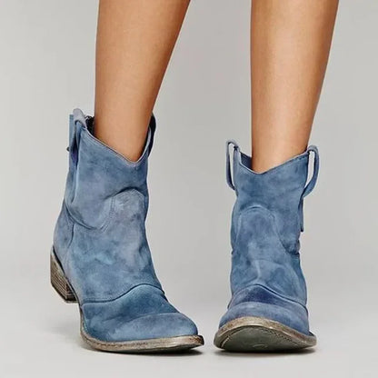 Western Boots Kurzstiefel im Vintage Look für Damen Bequeme Cowboy Stiefeletten