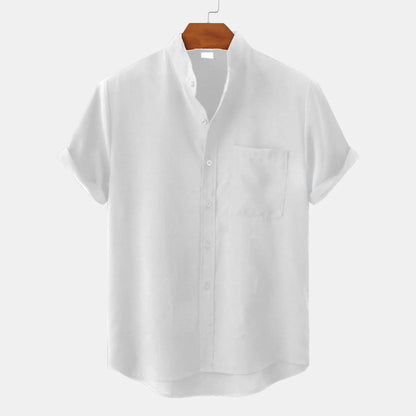Basile - Herren Leinenhemd mit kurzen Ärmeln und Brusttasche für Frühling und Sommer