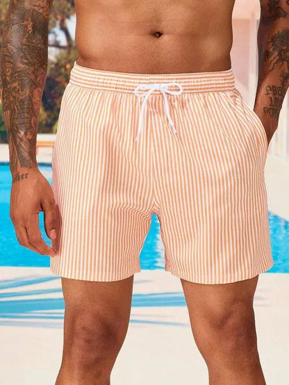 Gestreifte Herren Badeshorts mit Kordelzug – Leichte Sommer Shorts & Schnelltrocknend