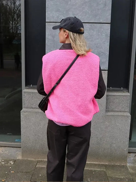 Élirée - Ärmellose Frühlingsweste aus Wolle für Frauen, Trendy, mit Knöpfen, in einfarbigen Farben